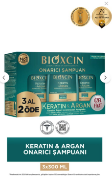 Bioxcin Keratin ve Argan Onarıcı Şampuan 3x300 ml