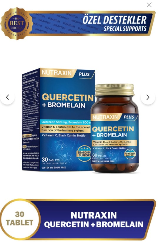 Nutraxin Bromelain ve Quersetin İçeren Takviye Edici Gıda 30 Tablet