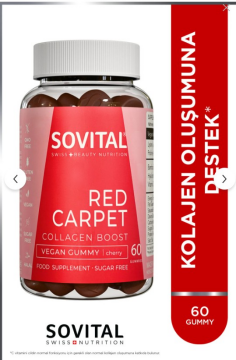 Sovital Red Carpet Kolajen Oluşumuna Destek Vişne Aromalı,Çiğnenebilir,Vegan,Şekersiz 60 Gummy