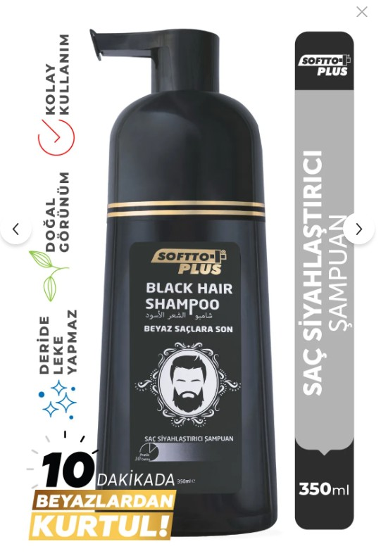 Softto Plus Black Hair Beyaz Saçlar Için Saç Siyahlaştırıcı Doğal Görünümlü Şampuan 350ml