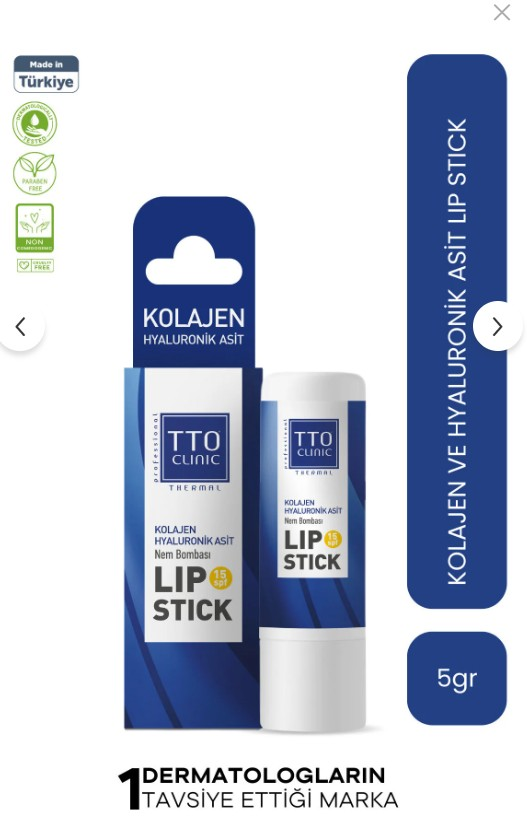 TTO Dudak Koruyucu Balm SPF 15 Nemlendirici Kolajen ve Hyaluronik Asit Clinic Renksiz