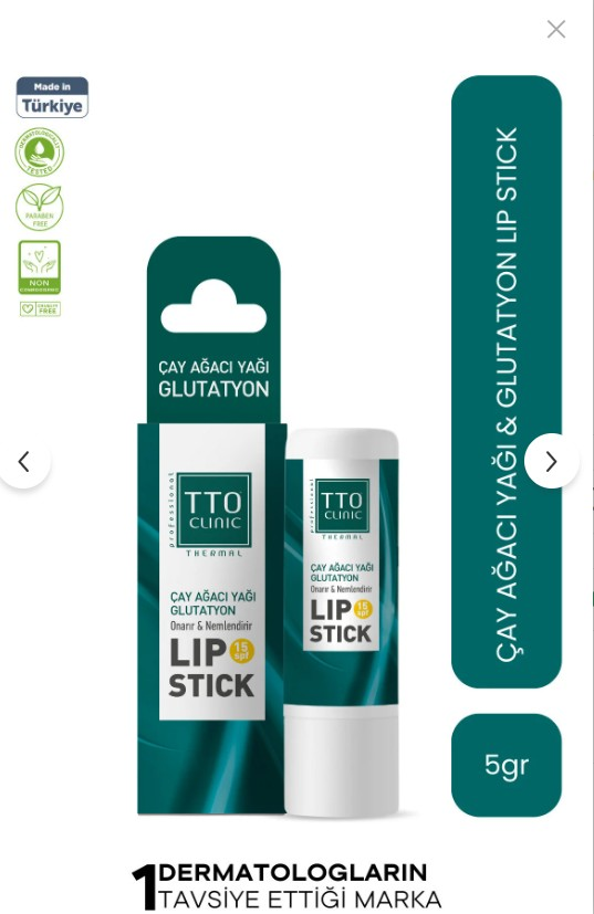 TTO Dudak Koruyucu Balm SPF 15 Nemlendirici Çay Ağacı ve Glutatyon Clinic Renksiz