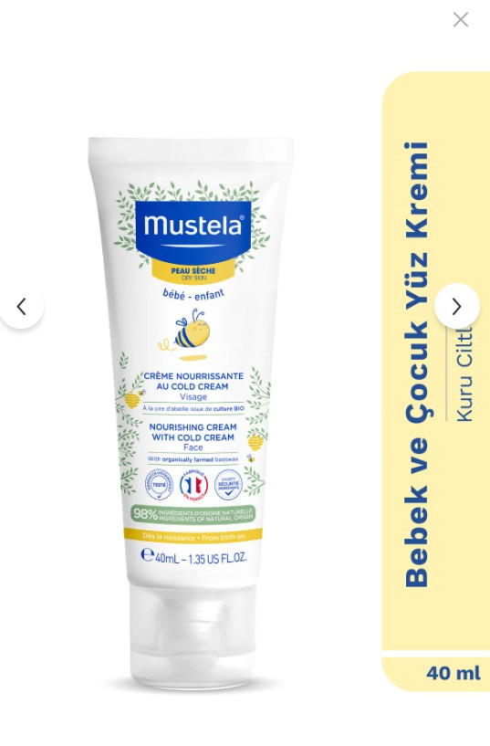 Mustela %97 Doğal İçerikli Kuru Cilt Cold Cream Besleyici Nemlendirici Yüz Kremi Bebek Çocuk 40ml