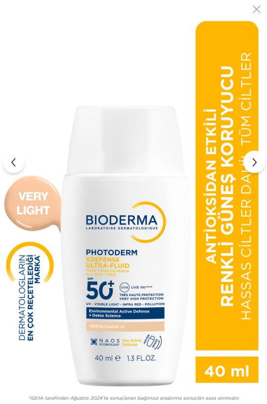 Bioderma Photoderm XDefense Spf50+ Tüm Cilt Tipleri Antioksidan Etkili Renkli Güneş Kremi Very Light 40 ml