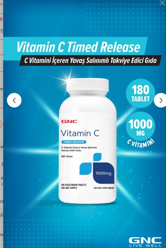 GNC Vitamin C Takviye Edici Gıda 180 Tablet