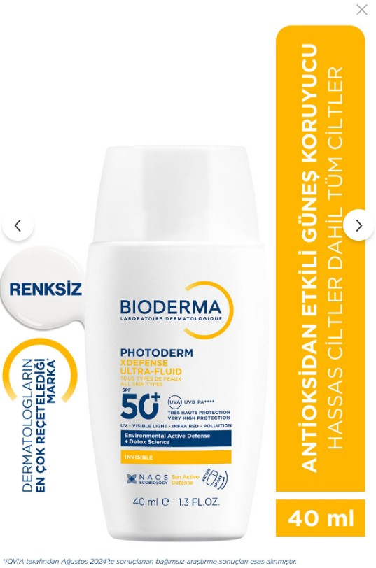 Bioderma Photoderm XDefense Spf50+ Tüm Cilt Tipleri Antioksidan Etkili Akışkan Güneş Kremi Renksiz 40 ml