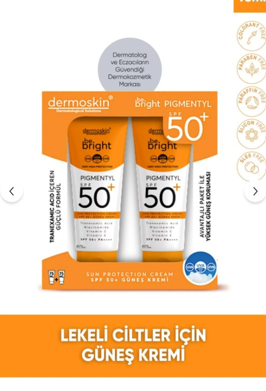 Dermoskin Pigmentyl Sun Protection SPF50+ Cream 75ml | İkili Paket