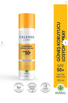 Celenes By Sweden Güneş Koruyucu Losyon Sprey Spf+50 150 ml