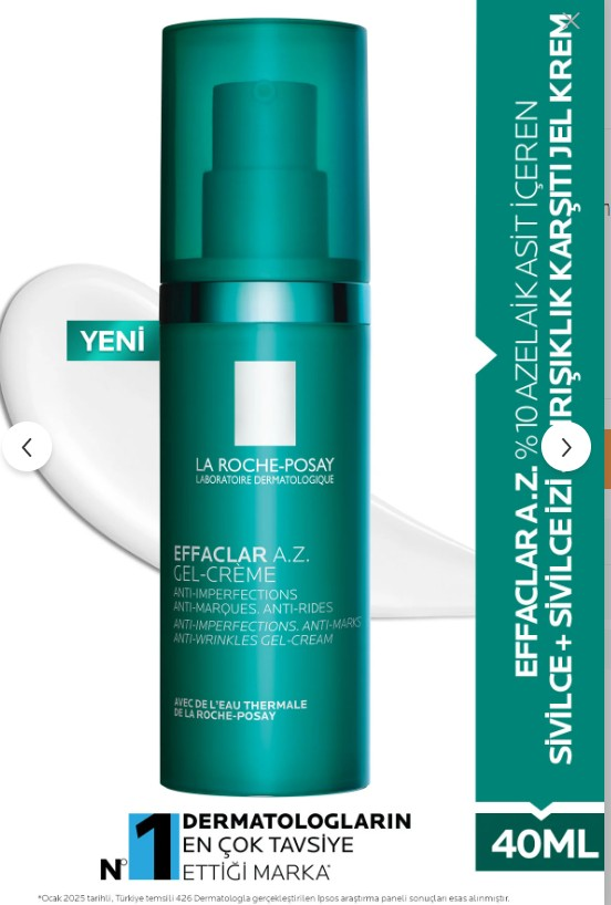La Roche Posay Effaclar A.Z. %10 Azelaik Asit İçeren Sivilce & Sivilce İzi & Kırışıklık Karşıtı Jel Krem 40ml