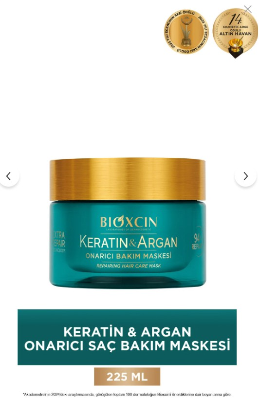 Bioxcin Keratin & Argan Onarıcı Bakım Maskesi 225ml
