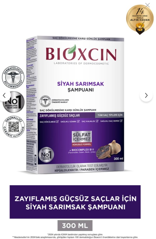 Bioxcin Siyah Sarımsaklı Şampuan 300 Ml -  Yıpranmış Ve Hassas Saçlar