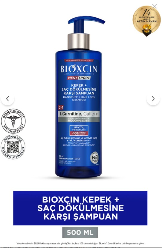 Bioxcin Men Sport Kepek Ve Saç Dökülmesine Karşı Şampuan 500 ml - Dökülme, Pullanma, Kaşıntı, Kepek Önleyici