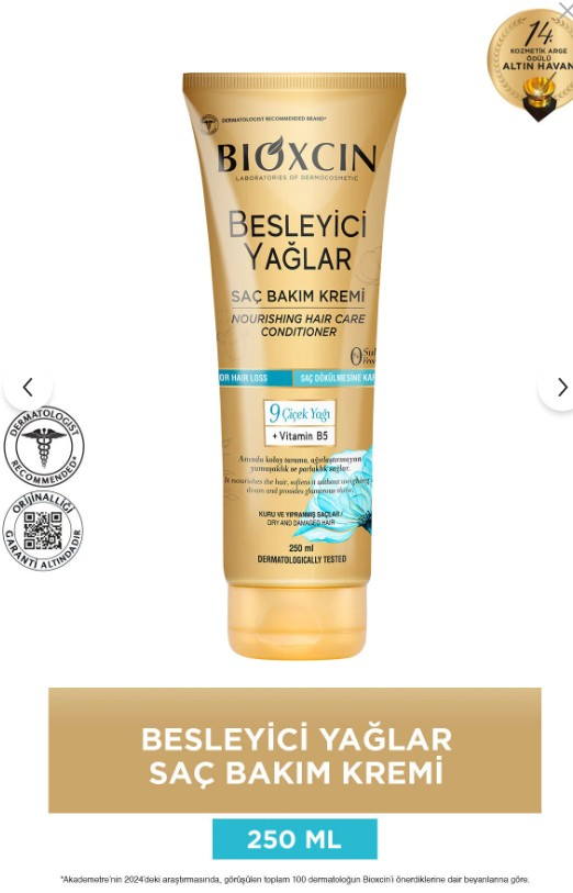 Bioxcin Besleyici Yağlar Saç Bakım Kremi 250 ml - Sülfatsız. Kuru Ve Yıpranmış Saçlar Saç Dökülme Karşıtı