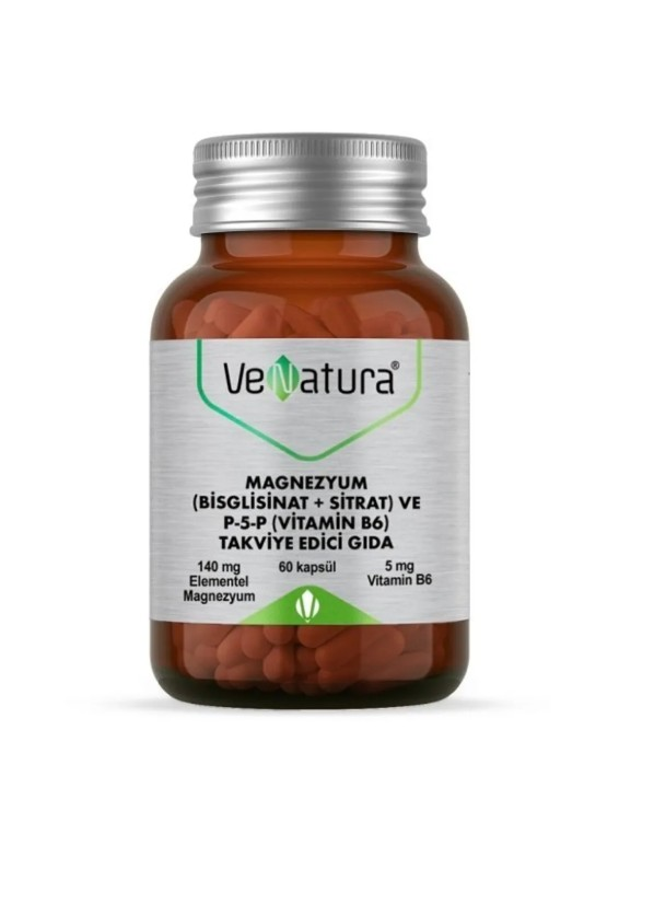 VeNatura Magnezyum (Bisglisinat+Sitrat) ve P5P (Vitamin B6) 60 Kapsül