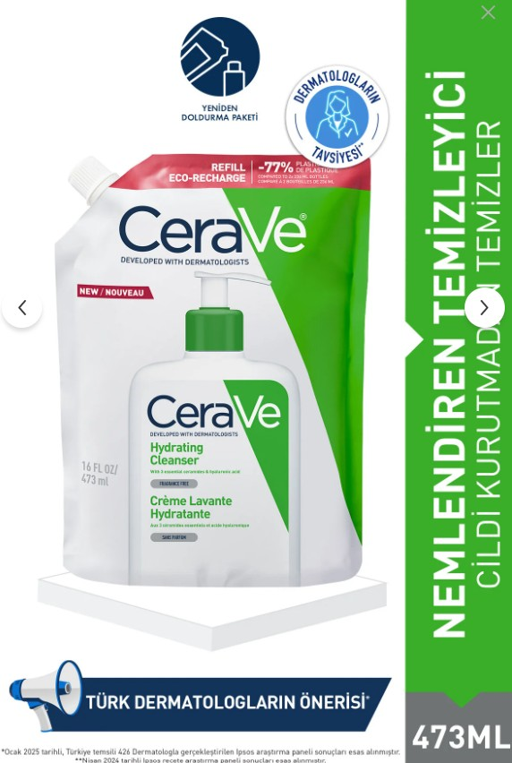 CeraVe Normal ve Kuru Ciltler için Nemlendiren Temizleyici Yeniden Dolum Paketi - Refill 473 ml