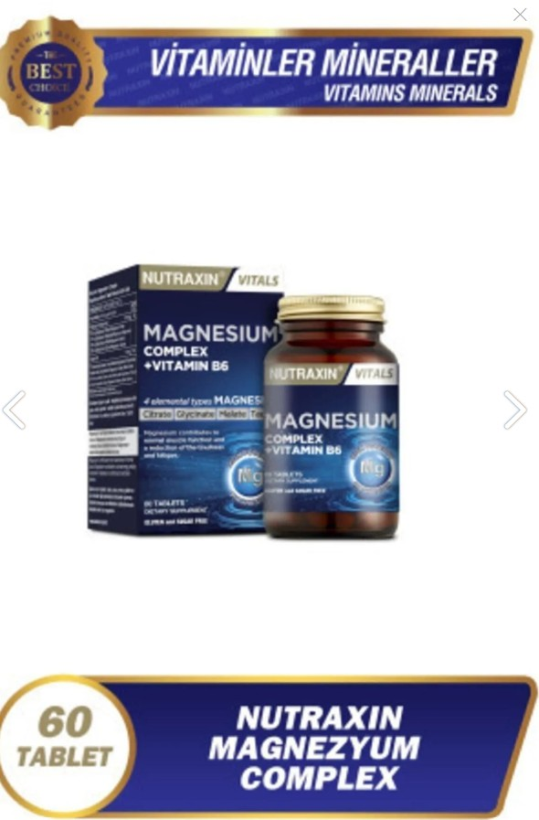 Nutraxin Magnezyum Complex 60 Tablet 125 Mg - Bisiglinat - Taurat - Malat - Sitrat - B6