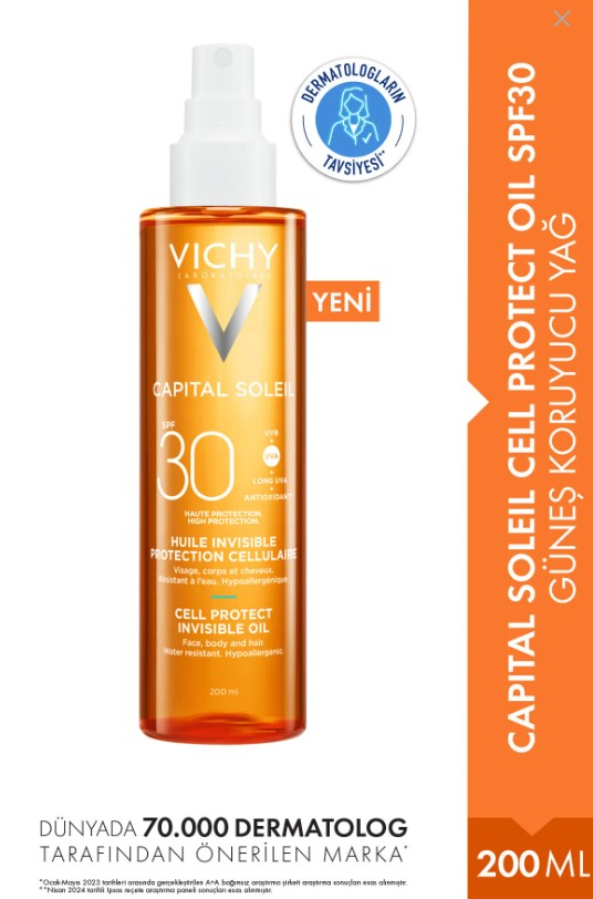 Vichy Capital Soleil Spf30+ Güneş Koruyucu Yağ 200 ml