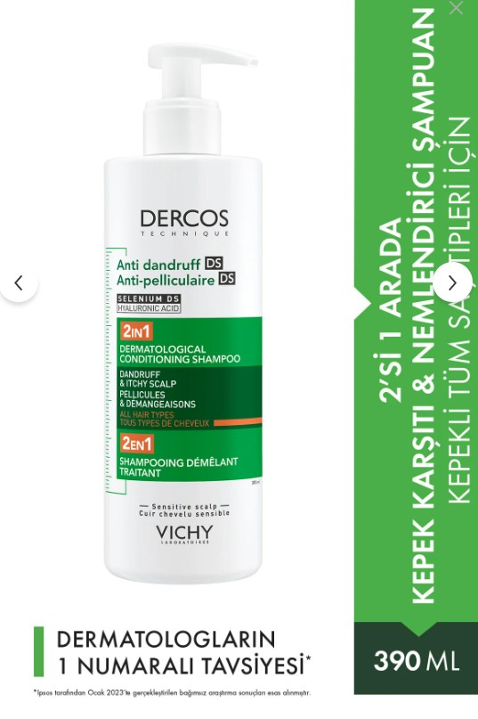 Vichy Dercos Dercos 2’si 1 Arada Kepek Karşıtı ve Nemlendirici Şampuan 390 ml