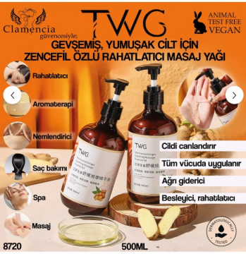 Clamencia TWG Zencefil Özlü Rahatlatıcı Vücut Masaj Yağı 500ml