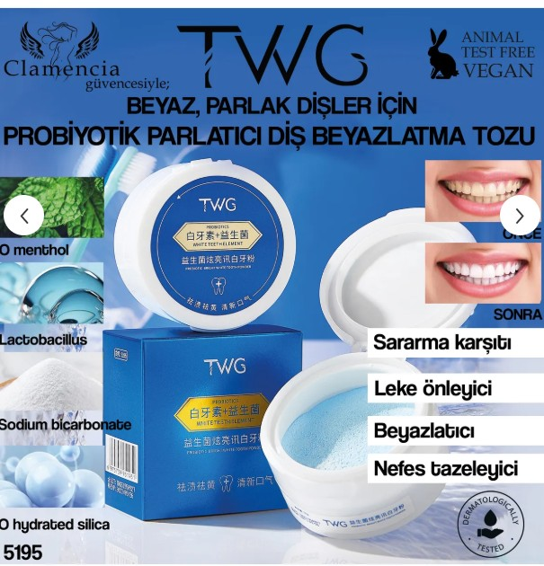 Clamencia TWG Probiyotik Parlatıcı Diş Beyazlatma Tozu 50gr
