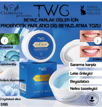 Clamencia TWG Probiyotik Parlatıcı Diş Beyazlatma Tozu 50gr