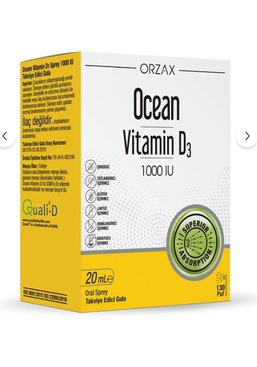 Orzax Ocean Vitamin D3 1000 IU Sprey 20ml