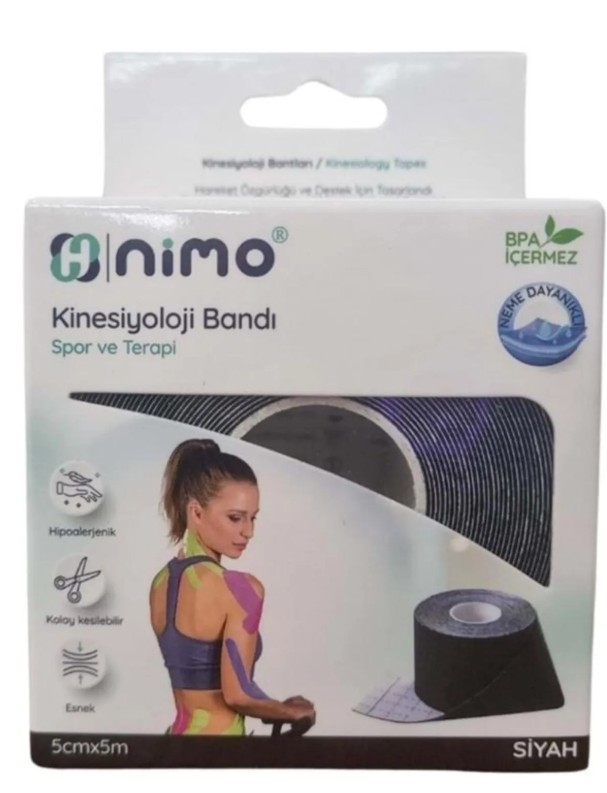 Nimo Kinesiyoloji Bandı (Ağrı Bandı) 5cm*5m Siyah