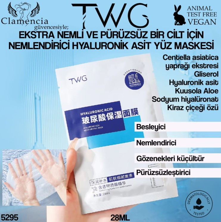 Clamencia TWG Nemlendirici Hyaluronik Asit Yüz Maskesi