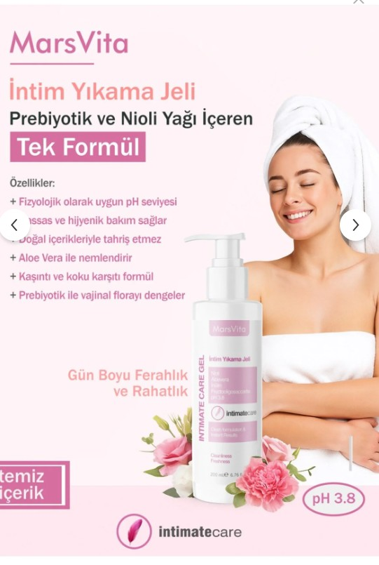 MARSVİTA İntim Yıkama Jeli 200 ml – Prebiyotik ve Nioli Yağı İçeren
