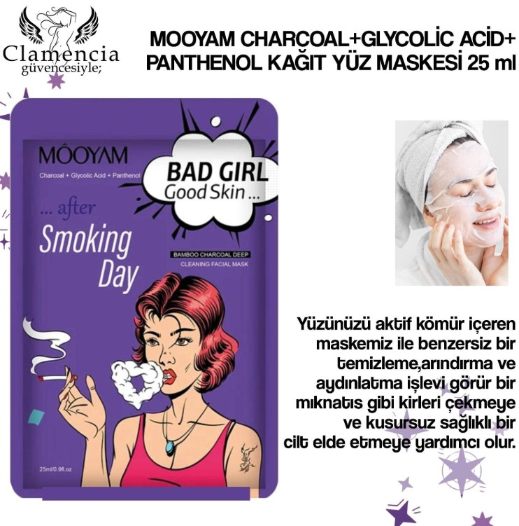 MOOYAM Girls Serias Charcoal + Glycolic Acit+Panthenol Kağıt Yüz Maskesi