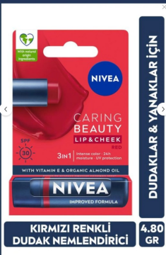 Nivea Caring Beauty Spf30 Renkli Dudak Kremi ve Yanak Balmı Red 4.8 gr