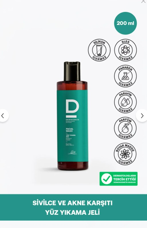 Dermoskin Acgun Yüz Yıkama Jeli 200 ml