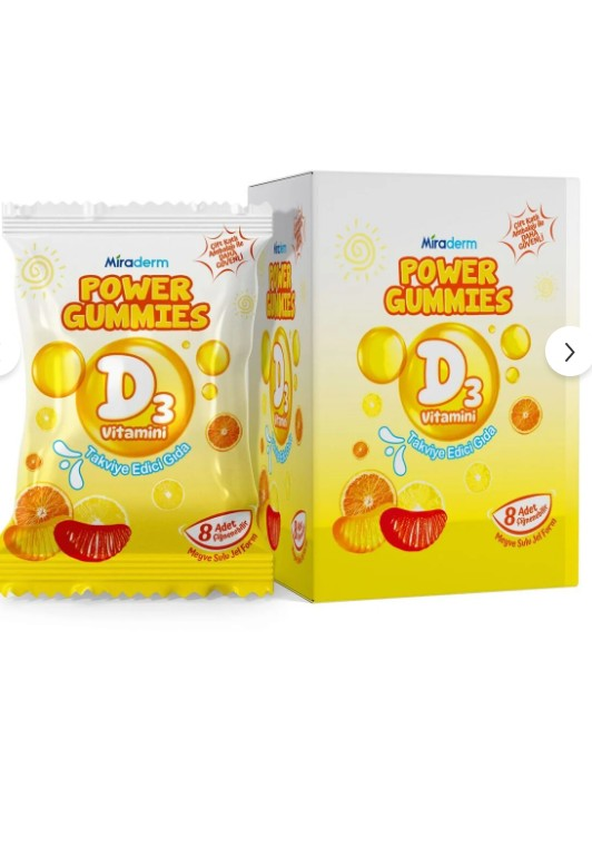 Miraderm Power Gummies D3 Vitamin İçeren Takviye Edici Gıda 64 Jel Form