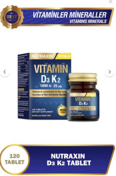 Nutraxin Vitamin D3 K2 Vitamini İçeren 120 Tablet