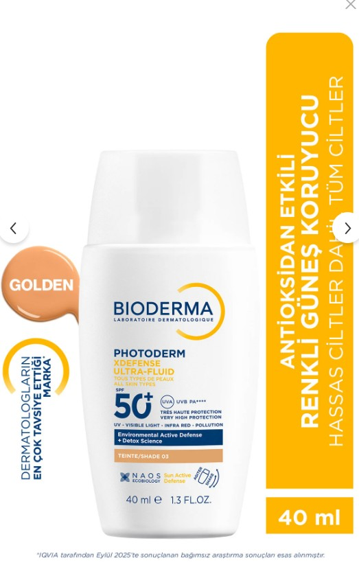 Bioderma Photoderm XDefense Spf50+ Tüm Cilt Tipleri İçin Renkli Güneş Kremi 40 ml - Golden
