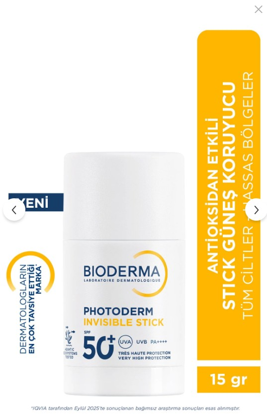 Bioderma Photoderm Invisible Stick SPF50+ Antioksidan UV Koruma İçeren Hassas&Tüm Ciltler Güneş Kremi 15gr