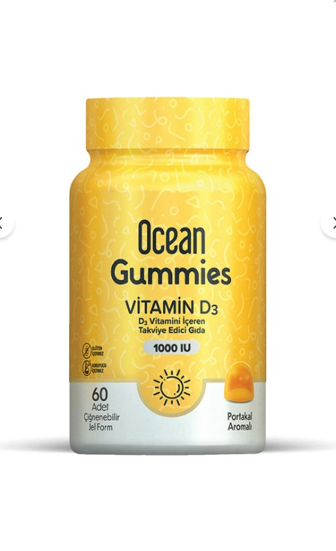 Orzax Ocean Gummies Vitamin D3 1000 IU D3 Vitamini İçeren Takviye Edici Gıda 60 Adet