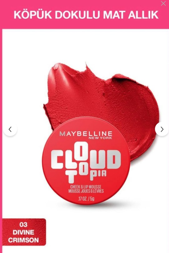 Maybelline New York Cloudtopia Köpük Dokulu Mat Allık & Ruj 03 Divine Crimson