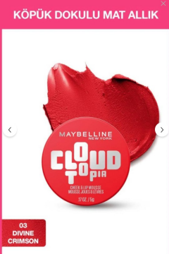 Maybelline New York Cloudtopia Köpük Dokulu Mat Allık & Ruj 03 Divine Crimson