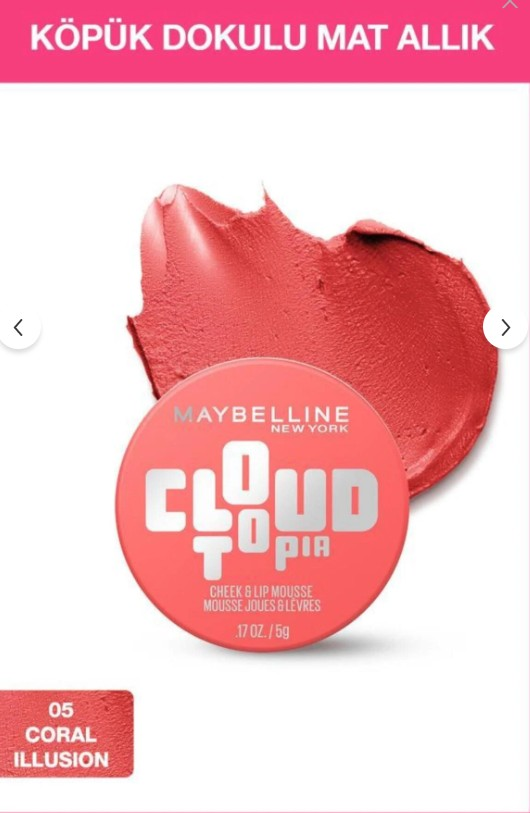 Maybelline New York Cloudtopia Köpük Dokulu Mat Allık & Ruj 05 Coral Illusion