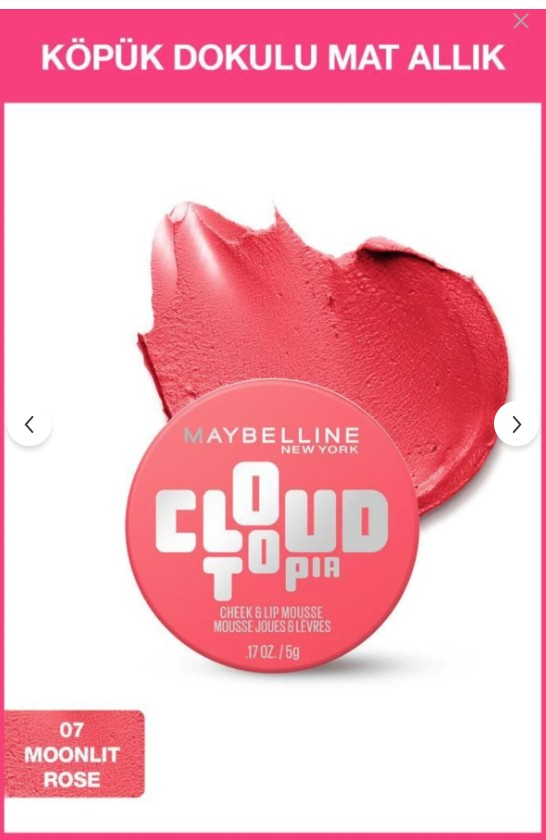 Maybelline New York Cloudtopia Köpük Dokulu Mat Allık & Ruj 07 Moonlit Rose