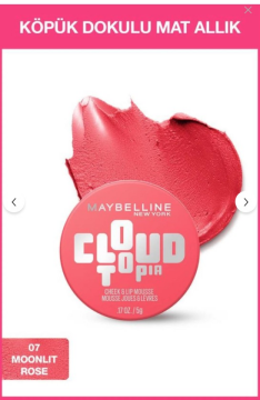 Maybelline New York Cloudtopia Köpük Dokulu Mat Allık & Ruj 07 Moonlit Rose