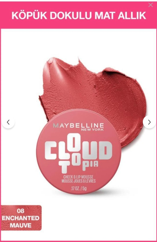 Maybelline New York Cloudtopia Köpük Dokulu Mat Allık & Ruj 08 Enchanted Mauve