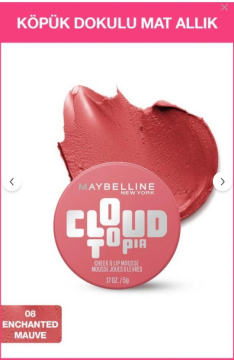 Maybelline New York Cloudtopia Köpük Dokulu Mat Allık & Ruj 08 Enchanted Mauve