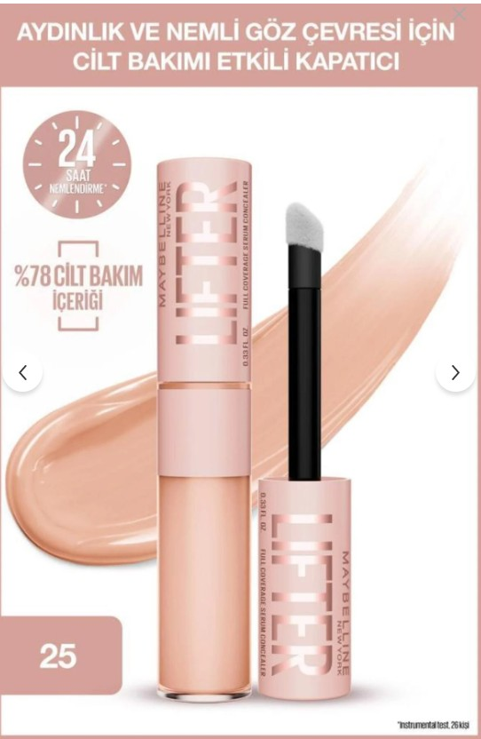 Maybelline New York Lifter Kafein ve Peptitler İçeren Nemlendiren ve Aydınlatan Kapatıcı - 25