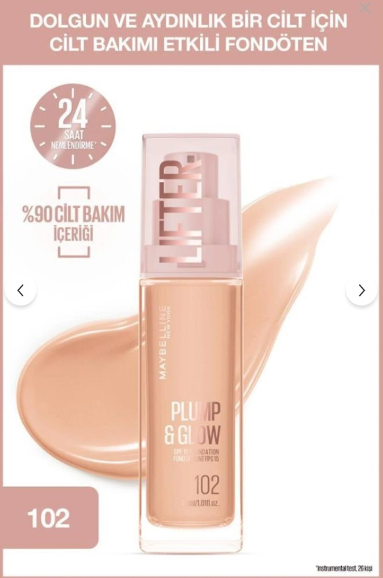 Maybelline New York Lifter Niasinamid ve Hyalüronik Asit İçeren Aydınlatan Fondöten - 102