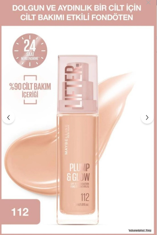 Maybelline New York Lifter Niasinamid ve Hyalüronik Asit İçeren Aydınlatan Fondöten - 112