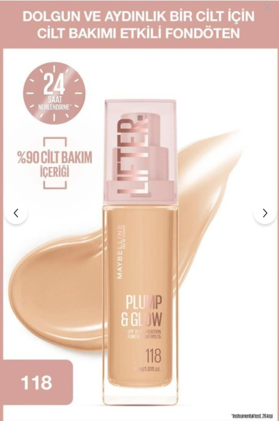 Maybelline New York Lifter Niasinamid ve Hyalüronik Asit İçeren Aydınlatan Fondöten - 118