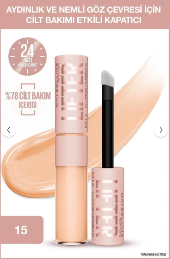 Maybelline New York Lifter Kafein ve Peptitler İçeren Nemlendiren ve Aydınlatan Kapatıcı - 15