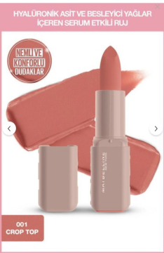 Maybelline New York Serum Etkili Hyalüronik Asit ve Besleyici Yağ İçeren Ruj - 001 Crop Top